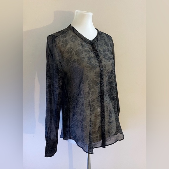 W.G.B. By Walter Baker Floral Black Sheer Blouse Office Datenight Whimsigoth - Picture 2 of 5